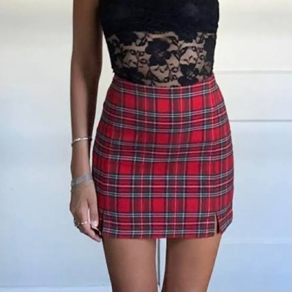 Brandy Melville Red Plaid Mini Skirt